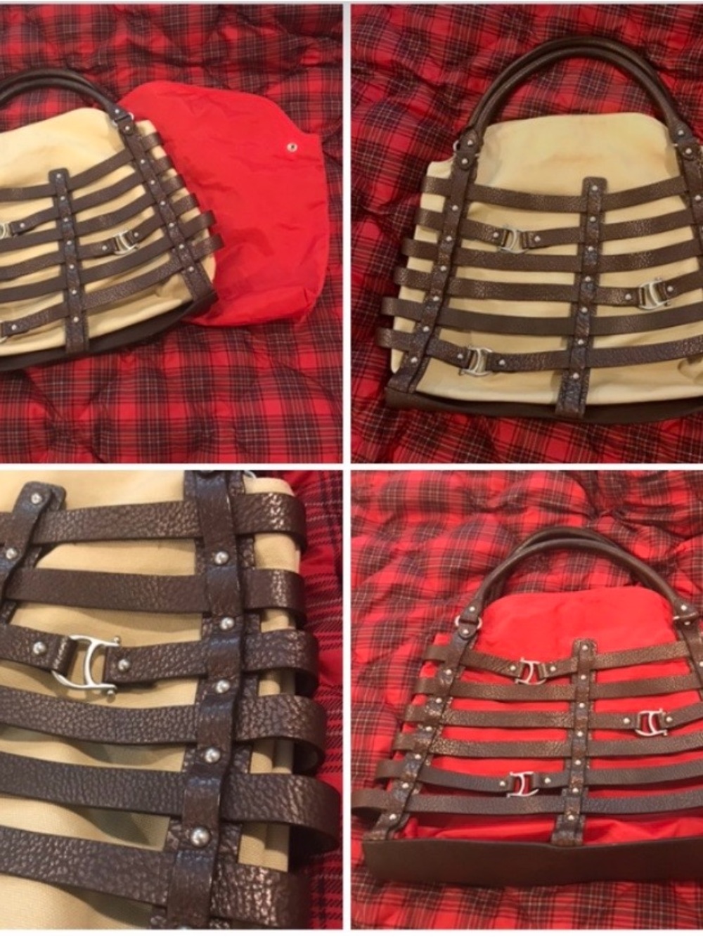 ETIENNE AIGNER CIRCA 2008 DAMASCUS BELTED LEATHER TOTE WITH TWO FABRIC INSERTS - Picture 5 of 16